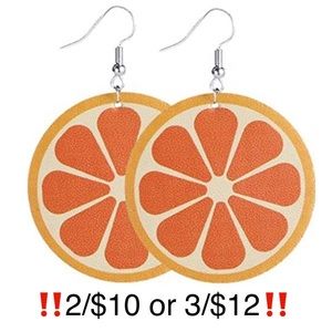 Orange Slice Faux Leather Summer Tropical Fruit Dangling Circular Earrings